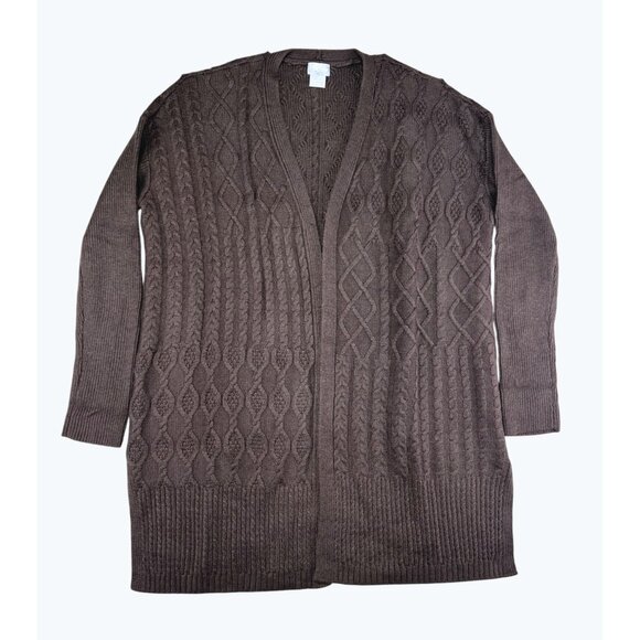 Chicos Espresso Brown Knit Open Front Cardigan Sweater Wool Cashmere Size 1 US M - Picture 2 of 13